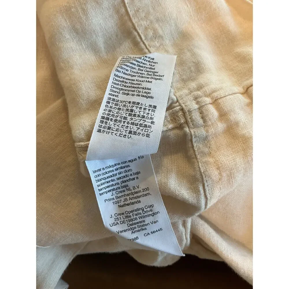 JCrew Womens Linen Button Up Square Neck Top Beige Cottage Romantic Euro Summer - Picture 7 of 7